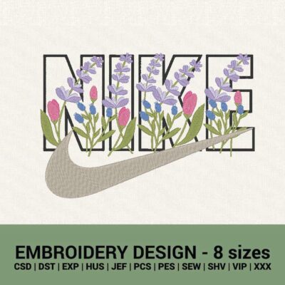 Nike floral spring logo machine embroidery design instant download