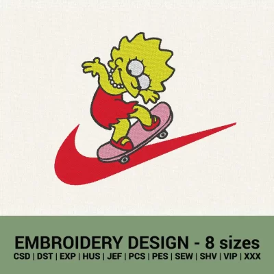 Nike Lisa Simpson swoosh logo machine embroidery design instant download