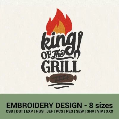 King of the Grill machine embroidery design instant download