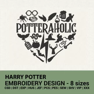 Harry Potter Potteraholic Heart embroidery design