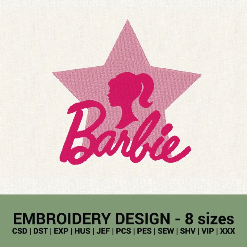 Barbie star logo machine embroidery design instant download