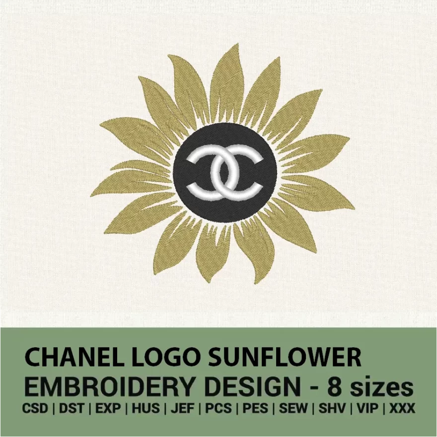 Chanel logo sunflower embroidery design