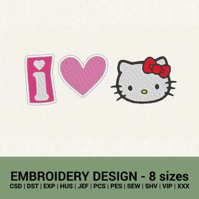 I love hello kitty machine embroidery design files instant download