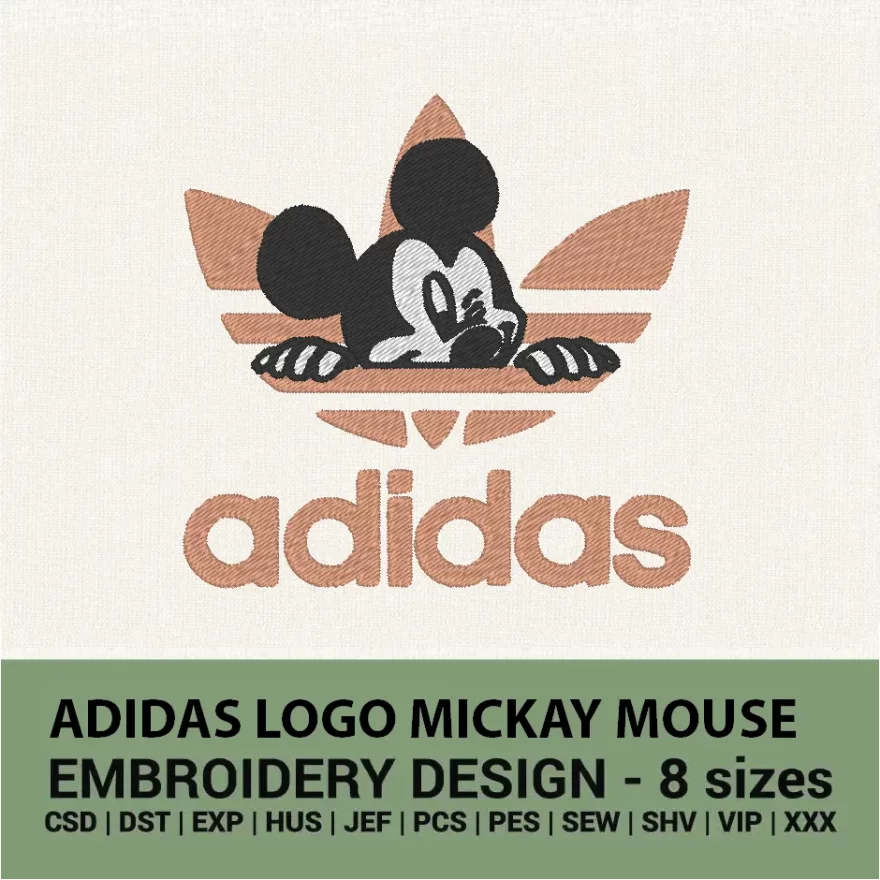 Adidas logo mickey mouse embroidery design