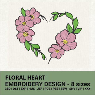 Floral heart logo embroidery design instant download