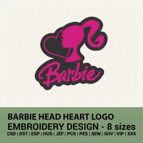 Barbie head heart logo embroidery design