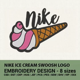 Nike ice cream swoosh logo embroidery design