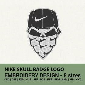 Nike skull badge logo embroidery design instant download