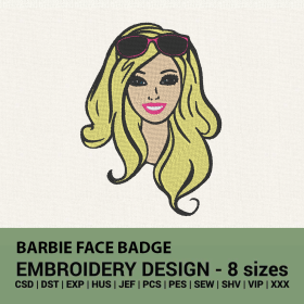 Barbie face badge embroidery design