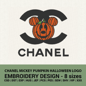 Chanel Mickey Halloween Pumpkin logo machine embroidery design