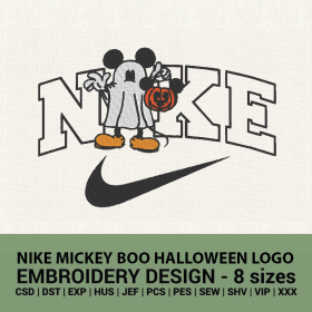 Nike Mickey Boo Halloween logo embroidery design