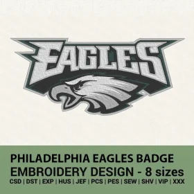 Philadelphia Eagles logo badge machine embroidery design instant download