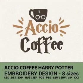 Accio Coffee Harry Potter machine embroidery design