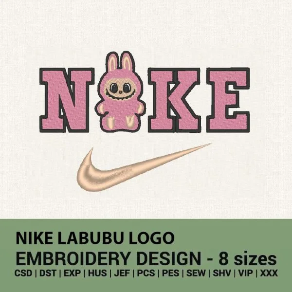 Nike Labubu logo machine embroidery design instant download