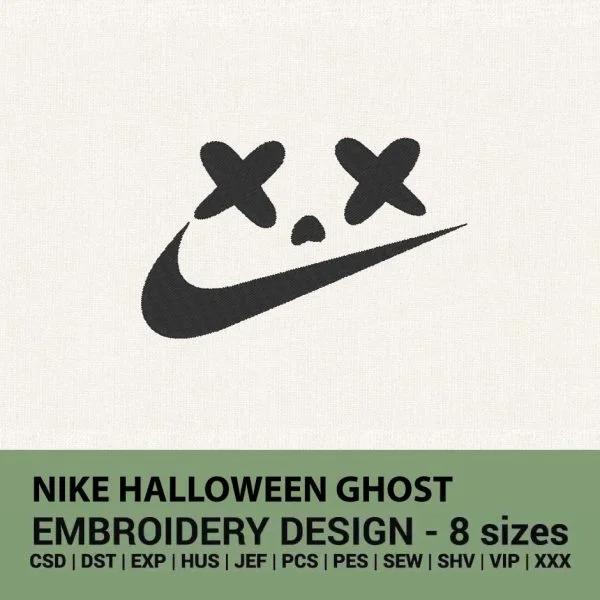 nike halloween ghost face swoosh machine embroidery design