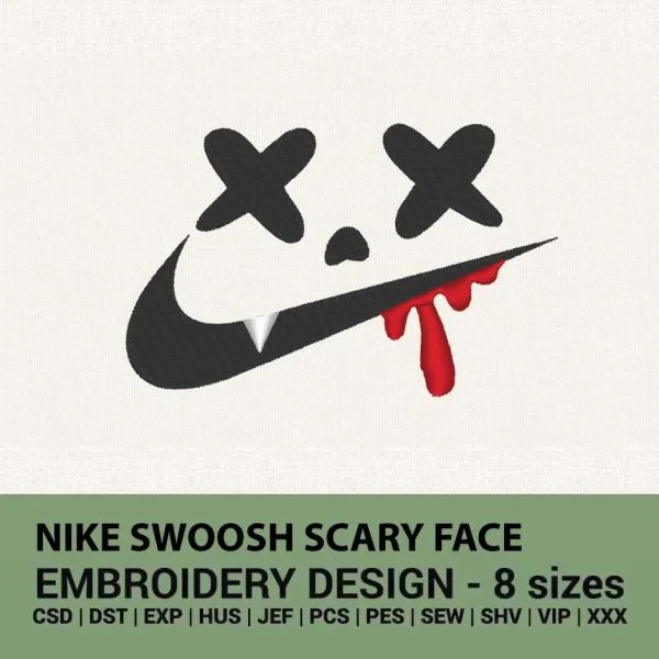 Nike scary face swoosh machine embroidery design instant download